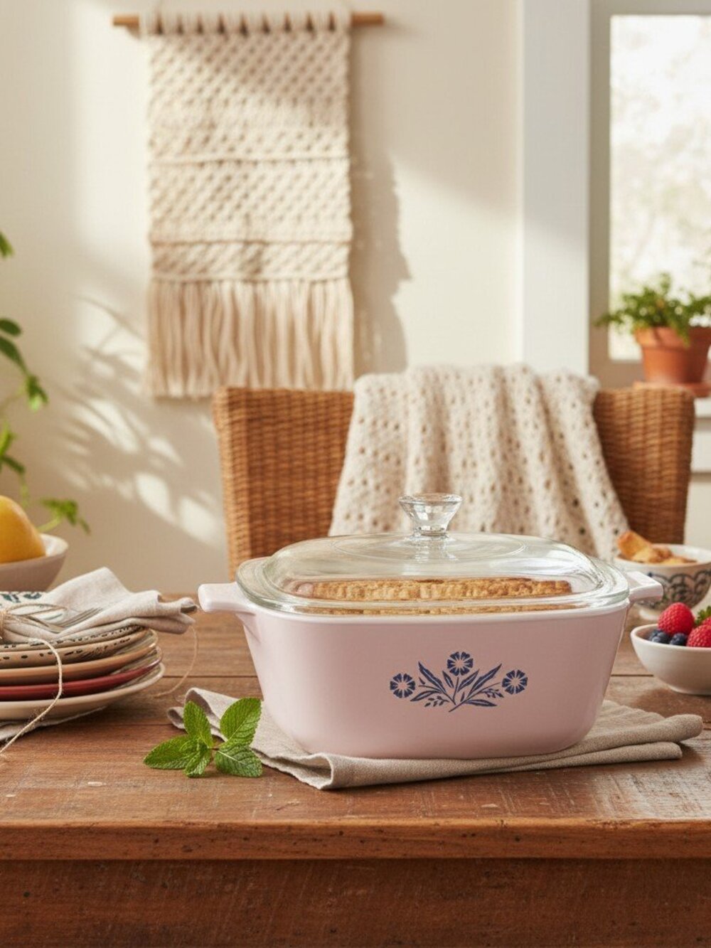12 Cup Blue Cornflower Corningware Square Glass Casserole Dish + Lid